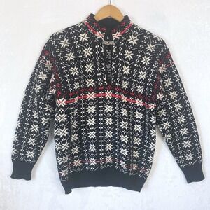 Vermont Stowe Woolens Nordic Fair Isle Sweater Womens LM 100% Wool Silver Clasp